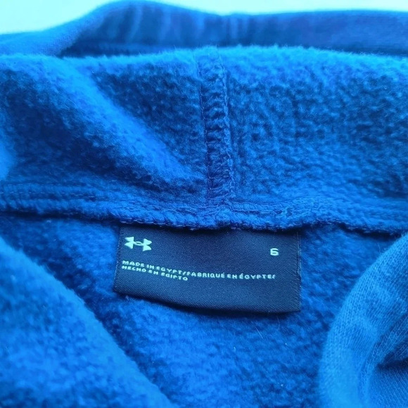 Boys Under Armour Big Logo Pullover Hoodie Blue Orange - Size 6 - Picture 2 of 8